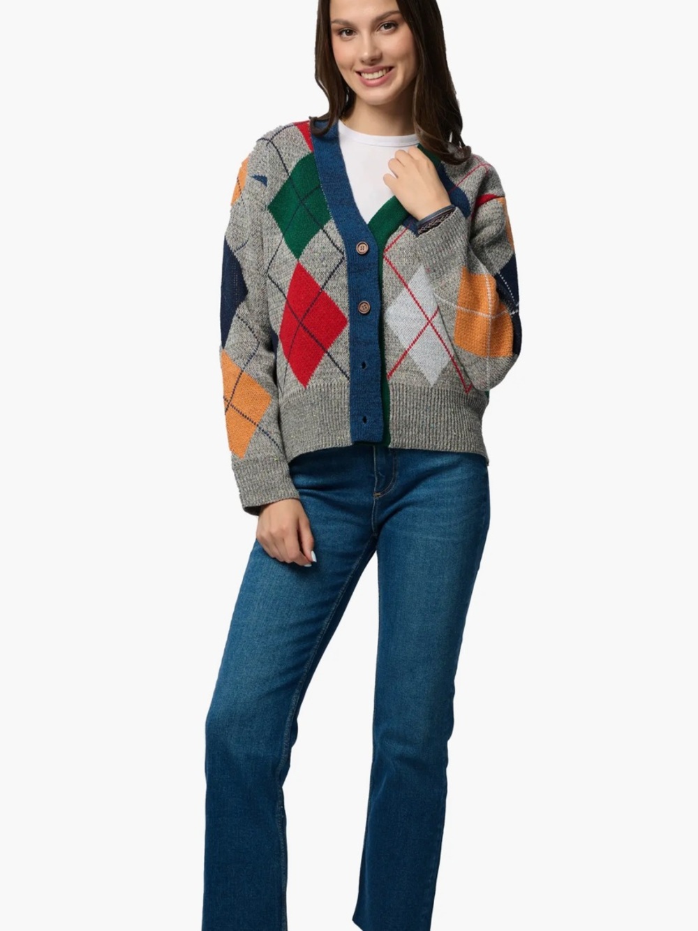 SAACHI Argyle Knit Cardigan One Size